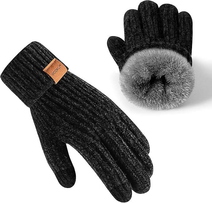 UCQKLI Winter Gloves for Women Chenille, Womens Gloves Cold Weather Fleece Lined, Stocking Stuffers for Women Christmas Gifts