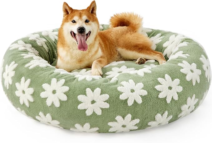 LE SURE Shown on TV Jacquard Donut Dog Beds Large Sized Dog,Green 36x36x8in | Orthopedic Calming Pet Bed Sofa, Original Design Pattern,Washable Cover,Cute Home Decor as Gift for Pet,Anti Slip Bottom