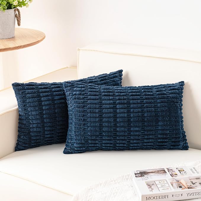 Aegero Pack of 2 Corduroy Decorative Throw Pillow Covers 12x24 Inch, Teal | Fall Soft Striped Pillow Covers Modern Farmhouse Home Decor Christmas Throw Pillow Covers for Sofa Living Room Couch Bed