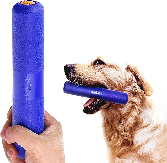 SuperChewer Tough Chew Stick Fetch Toy | Lifetime Replacement | Strong Natural Rubber | Smear Treats Inside To Excite Dogs | Ultra Durable Chewing Toy for Aggressive Chewers | For All Breeds