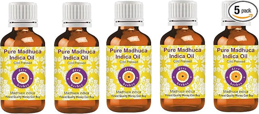 Deve Herbes Pure Madhuca Indica Oil (Madhuca Indica) Cold Pressed (Pack of Five) 100ml X 5 (16.9 oz)