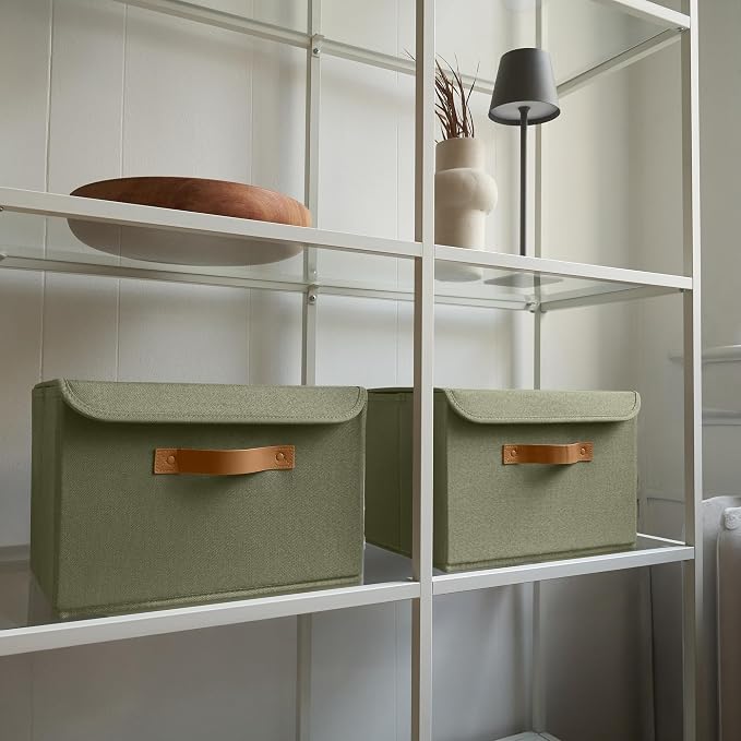 Decorative Linen Storage Boxes with Lids - Large Set of 2 Organizer Bins | The Perfect Container for Home Decor - Safely Store Photos, Documents and Memory Box Keepsakes in Style