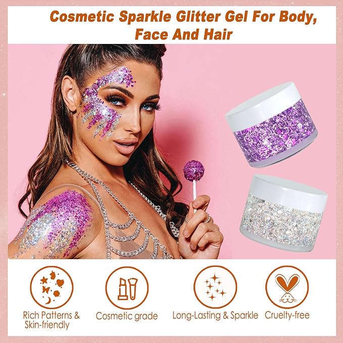 Boko 50ML Body Glitter Gel, Red White Blue 4th of July Chunky Glitter for Face Hair Body Makeup, Patriotic Glitter for USA Independence Day Memorial Day Veterans Day Flag Party Rave Accessories