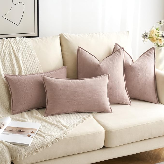 MIULEE Pack of 2 Blush Pink Euro Shams Chenille Pillow Covers 26x26 Inch | Decorative Soft Couch Throw Pillows,Farmhouse Cushion Covers,Elegant Design for Sofa,Bed,Living Room,Summer Decor