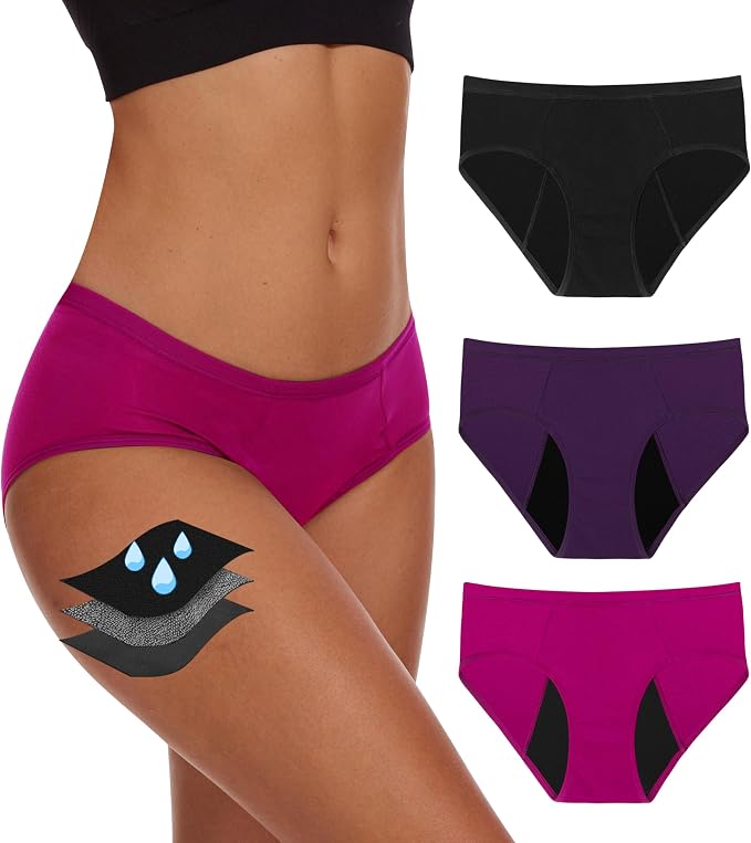 YESWEL Period Underwear For Women, Leakproof Hipster, Brief, Heavy Flow, 3 Pack