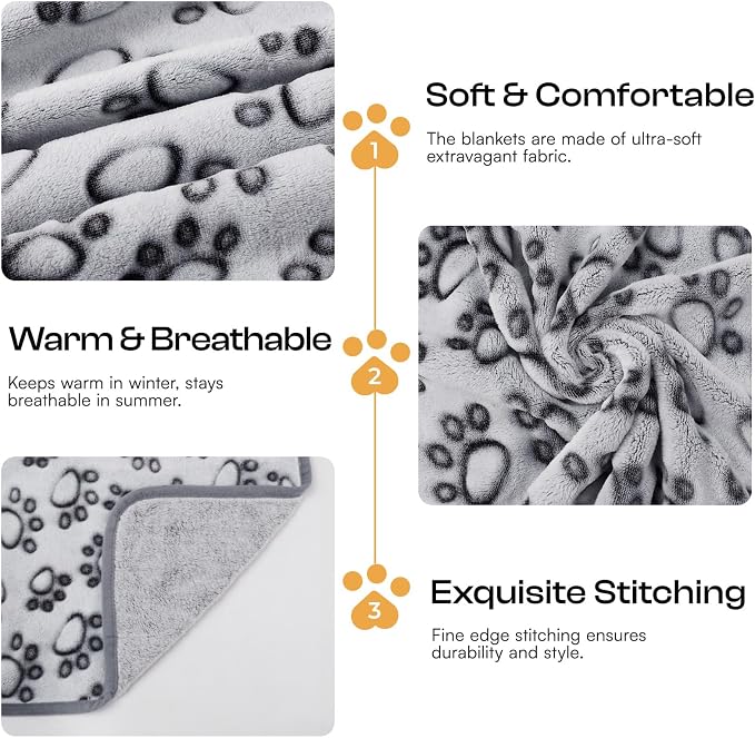 Luciphia Dog Blanket 3 Pack, Soft Cozy Fleece Throw for Puppy Cat,23"x16" | Fuzzy Flannel Small Pet Blanket Washable, Cute Paw Print for Crate Car Bed. Puppy Essential,Cat Stuff Gifts,Small