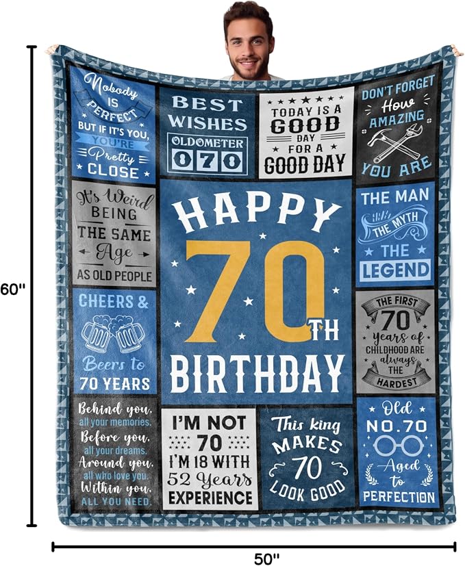 70th Birthday Gifts for Men Women, Best 70th Birthday Decorations for Men | 70 Year Old Birthdays Gift for Man, Funny 1955 Birthdays Gift for Man ideas Blanket 50"X60"