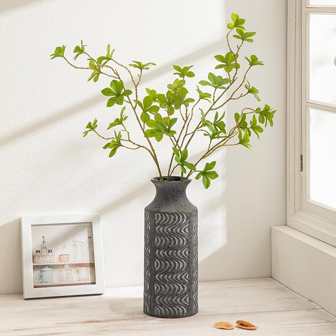 Black Ceramic Vase, 11 Inch Tall Vintage Flower Vase for Decor | Decorative Cylinder Vase Adds Farmhouse Charm to Centerpieces, Table, Shelf, Living Room,Bedroom