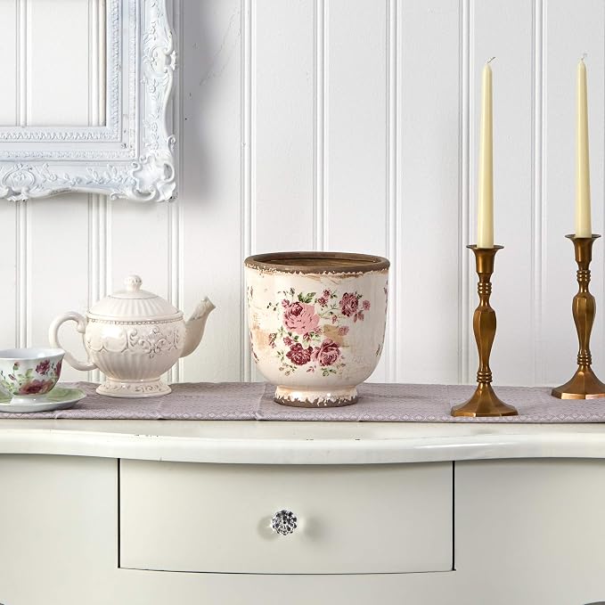 Nearly Natural 7.5 in Tuscan Ceramic Floral Print Planter for Decor | Vintage Floral Design, Quality Ceramic, 7.3 Qt. Container, Indoor Country Chic Decor