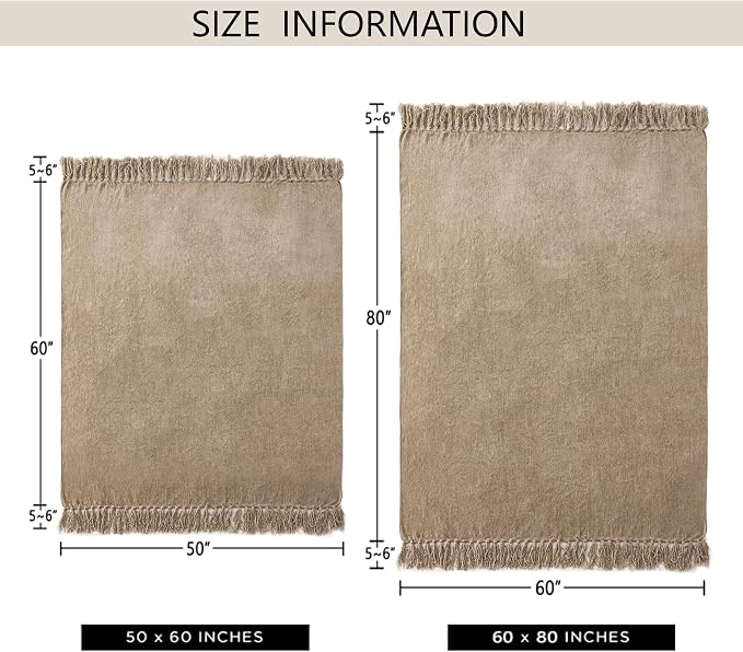 Chenille Throw Blanket for Couch 60" x 80" Twin, Taupe | Soft Cozy Warm Throws with Fringe Tassel, for Living Room Bed Sofa Chair Cover, Lightweight Knitted Decorative Boho Blankets