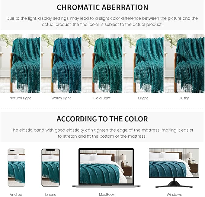 BOURINA Teal Throw Blanket 50x60 Inch Soft Ripple Throw Knitted Blanket | Soft Ripple Throw Textured Solid Soft Throws and Blankets for Sofa or Bed Knitted Decorative Blanket