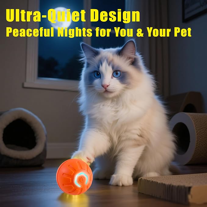BIONEMAGILI Interactive Self-Moving Pet Toy Ball - Motion-Activated Auto Rolling, Military-Grade Chew Resistant, USB-C Rechargeable for Small Dogs & Cats (Orange/S/New3)