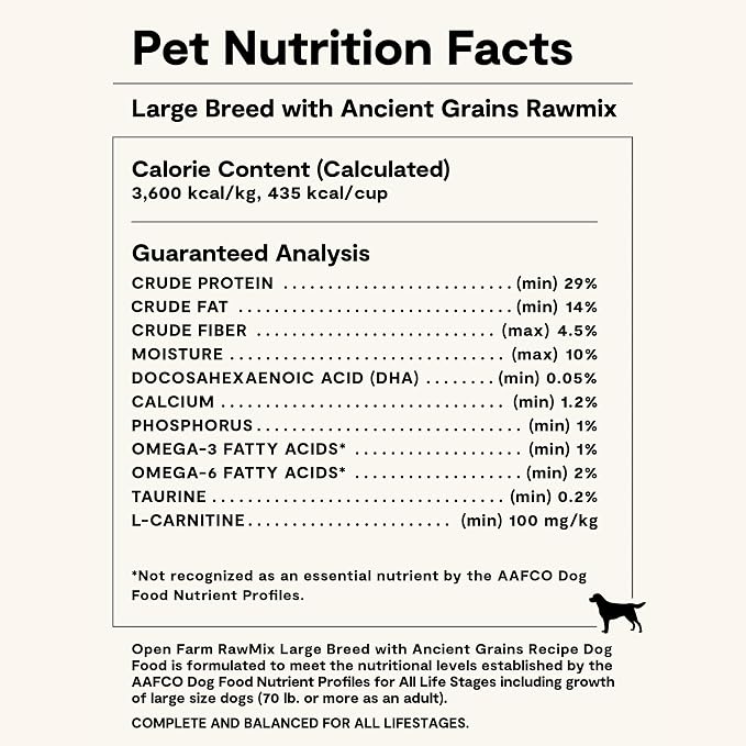 Open Farm RawMix Ancient Grains Dry Dog Food, Large Breed Kibble, 20lb Bag | Wild Caught Salmon, Humanely Raised Chicken & Turkey, Freeze Dried Raw Chunks, 100% Traceable Ingredients.