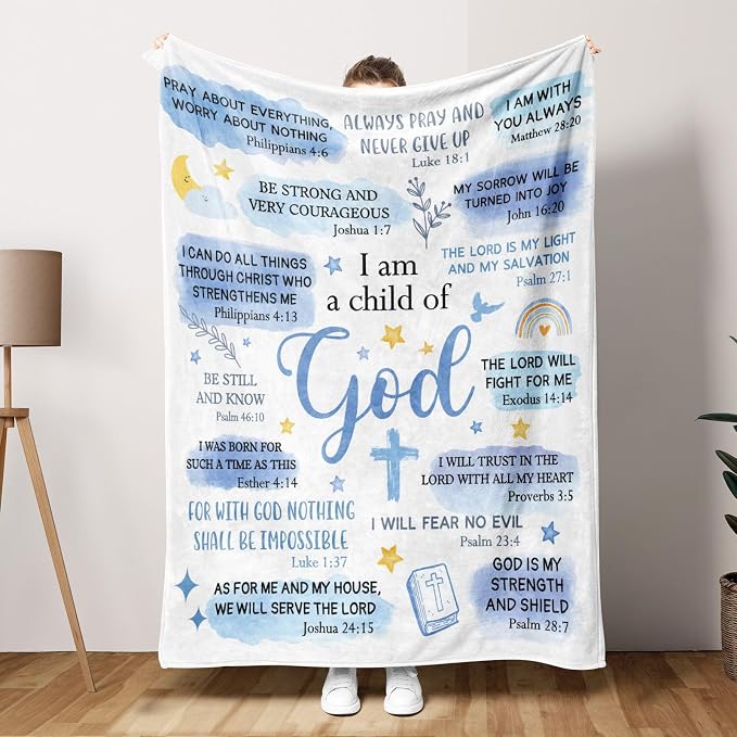 Baptism Gifts for Boys, Christian Blanket, Teen Boy Gifts Trendy Stuff | Christian Birthday Gifts for Teen Boys, Men, I Am a Child of God Blanket, First Communion Gifts for Boys (80 * 60)