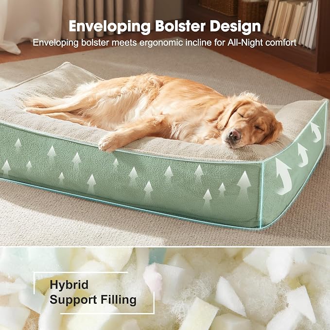 FURTIME XL Orthopedic Dog Bed Large Sized Dog, Extra Washable Dog Couch 42" | Supportive Thick Pet Sofa, Ergonomic Slant Dog Beds with Removable Cover, Ultra Soft Surface & Non-Slip Bottom, Beige