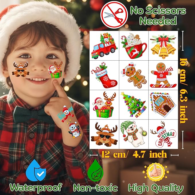 Christmas Temporary Tattoos - 60Pcs Christmas Decorations Stickers Xmas Party Decorations Party Favors Supplies Decor Accessories Craft Santa Claus Reindeer Winter Gift Idea For Kids Youth Adult