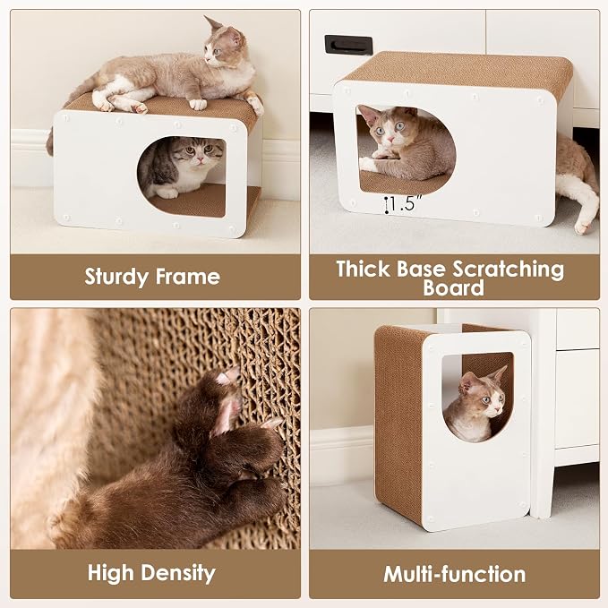 EHEYCIGA Cardboard Cat Scratcher House, 17-Inch Cat Scratch pad, White | Cat Scratching Board for Indoor Kitten Cats, High-density Corrugated Paper, Multi-function, Anti-scratch, Easy Install