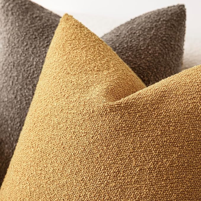 Foindtower Pack of 2, Decorative Textured Boucle Throw Pillow Covers Accent Solid Pillow Cases Cozy Soft Couch Cushion Case for Chair Sofa Bedroom Living Room Home Decor 22x22 Inch Sunflower