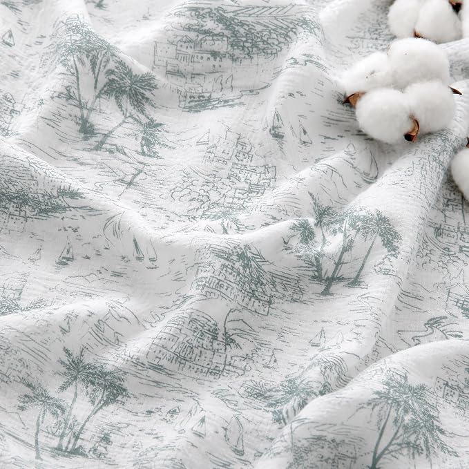 Viviland Cotton Blanket Muslin Blankets for Adult Reversible Flannel, Gifts for Women, Cozy and Soft for All Seasons, Home Decor Throw for Sofa, Chair, Coastal Toile, 50x70 inches