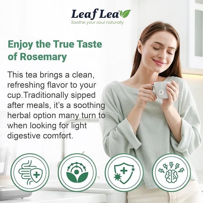 LeafLea Rosemary Tea Bags, Single-Ingredient Rosemary Leaf Tea, 80 Count | 2 Boxes to Stock Up or Share, Smooth Earthy Te De Romero, Individually Foil-Wrapped, Caffeine-Free, Vegan