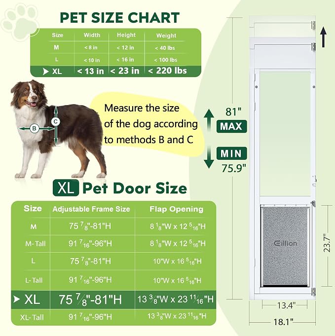 3 Flap XLarge Dog Door for Sliding Glass Door, Openable Pet Door for Sliding Glass Doors, Adjustable 75 7/8" to 81" Slider Height-Pets Up to 220 Lb (Extra Large Size)