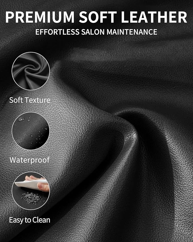 Baasha Black & Gold Reclining Salon Chair with Removable Headrest, Memory Foam Cushion, Heavy-Duty Hydraulic Barber Chair, Soft PU Leather, 440 lbs Capacity, for Haircut & Styling