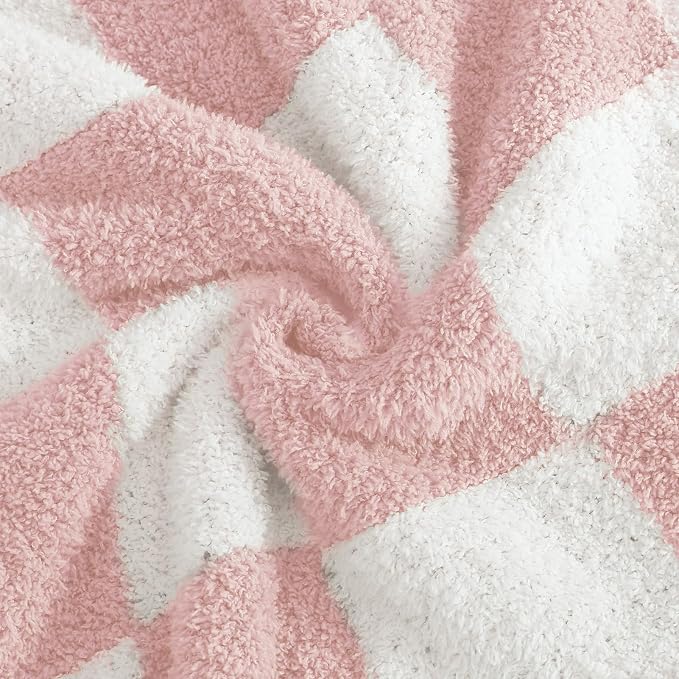 Soft Checkered Throw Blanket for Couch-Cozy Warm Knitted Blankets | Lightweight Fluffy Decor for Boys & Girls, Sofa, Chair, Bed, 30x40in,Pink