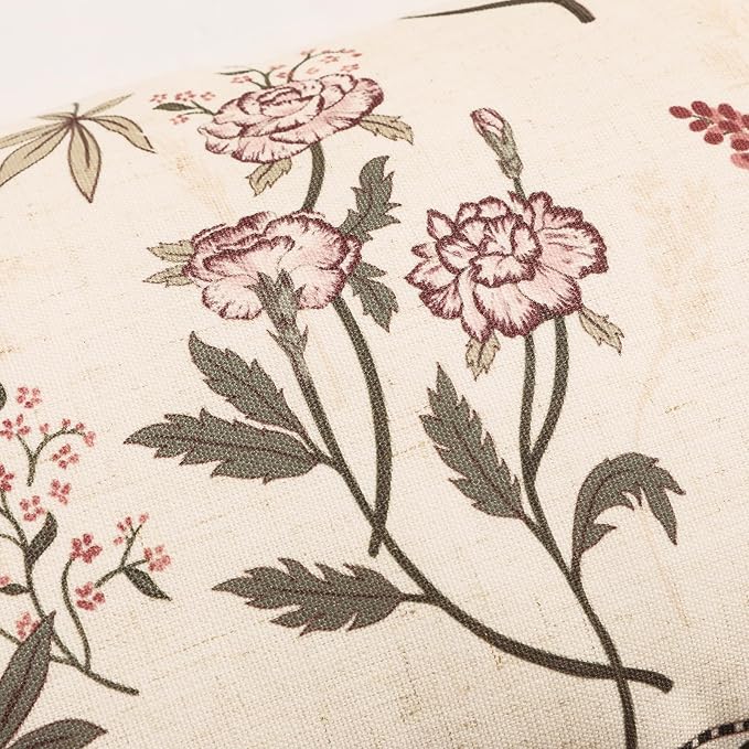 Designer Vintage Linen Throw Pillow Cover,20"x12"-Helena C | Elegant French Rectangle Pillow Cover,Concealed Zipper Design,Floral Pattern,Sofas,Bedroom,Living Room,Lounge Chairs