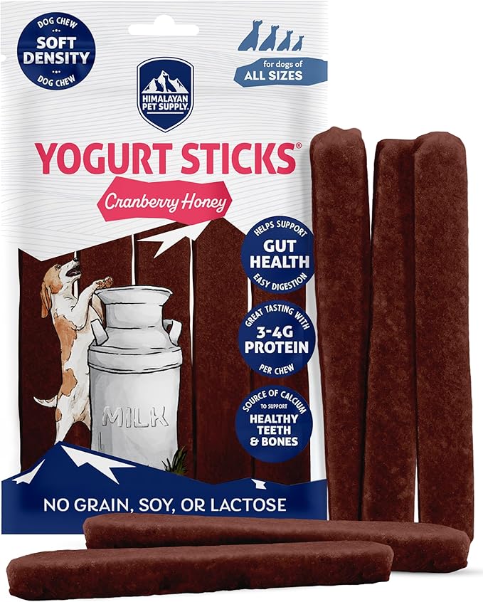 Himalayan Dog Chew Yogurt Sticks, Probiotic Dog Treats, Cranberry, 5 Treats | Dog Chews With Prebiotics, Probiotics & Protein, Digestive Support, Lactose & Gluten Free, Natural Dog Treats for All Breeds
