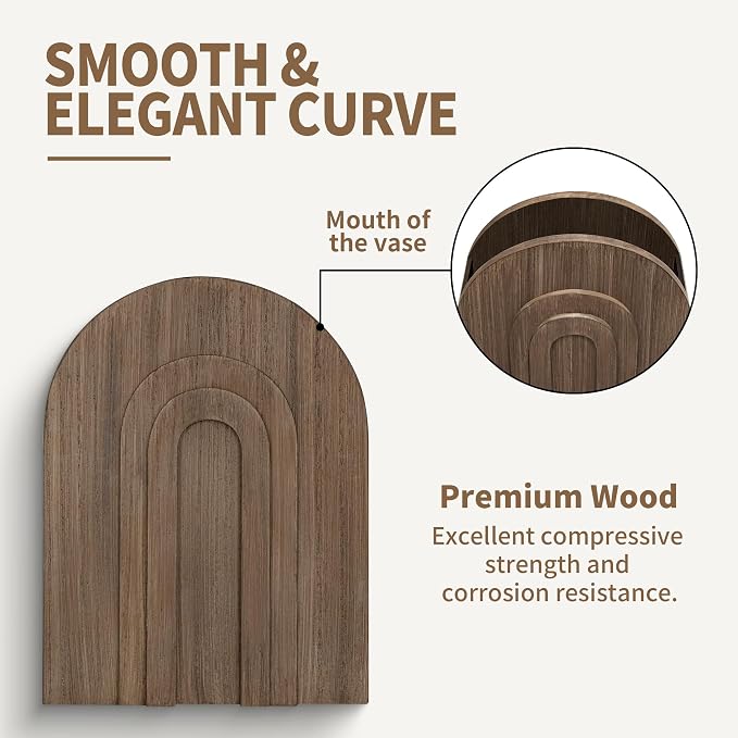 2 Pack Wooden Wall Vase White and Natural for Pampas Grass and Dried Stems | Neutral wall vases for faux flowers and pampas grass; farmhouse bathroom decor for hallway, entryway or living room