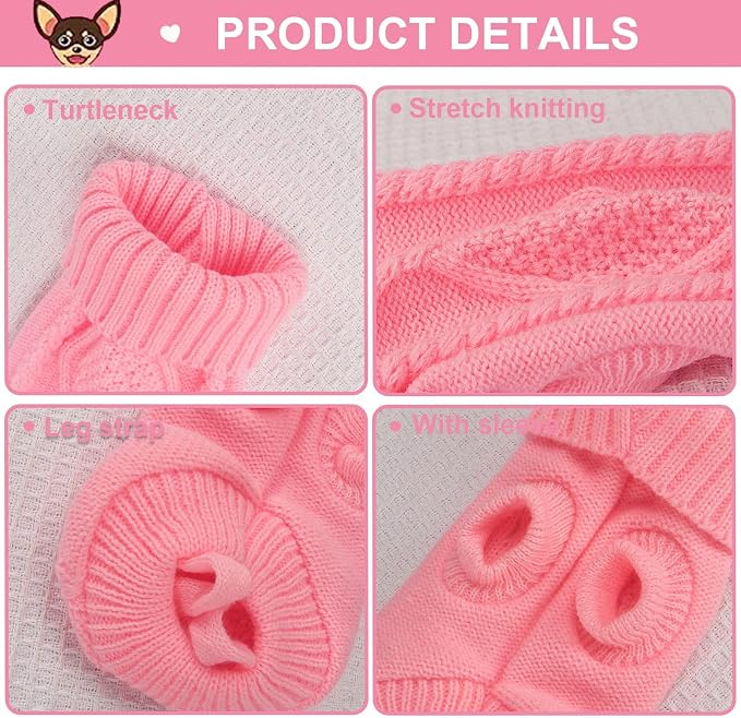 2 Pieces Dog Sweater for Small Dogs Winter Warm Dog Knitted Sweaters Cute Puppy Clothes for Chihuahua Teacup Yorkie Spring Pet Cat Knitwear Turtleneck Thick Clothes M(7.3~11.3lbs)