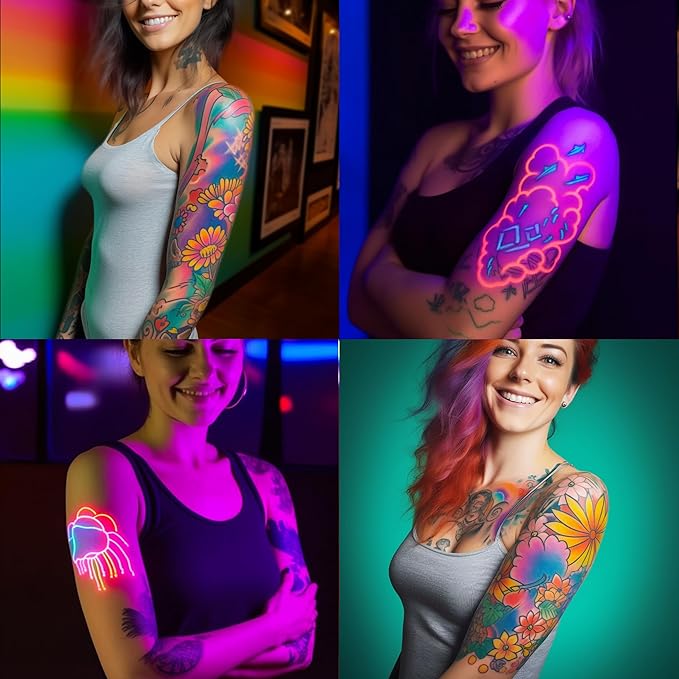 Temporary Tattoo Markers for Skin, 15 Colors Tattoo Pen + 50 Paint Stencils + 43 Tattoos Stickers, Glitter & Matte & Neon Glow Body Marker Set, Removable Fake Tattoos Kit for Teens and Adult