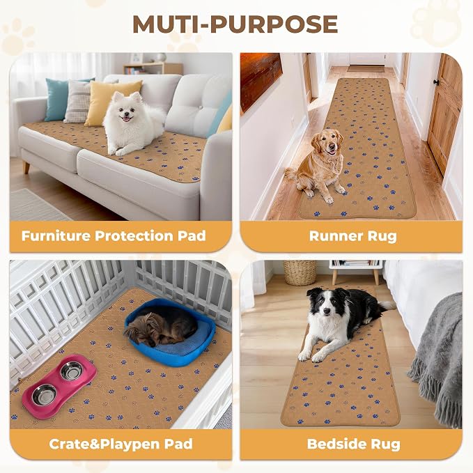 Fostanfly Washable Dog Pee Pads, 1 Pack 24''x96''(2x8ft) Runner Rug, Brown | Reusable Potty Training Pads for Dogs, Waterproof, for Playpen, Crates & Furniture