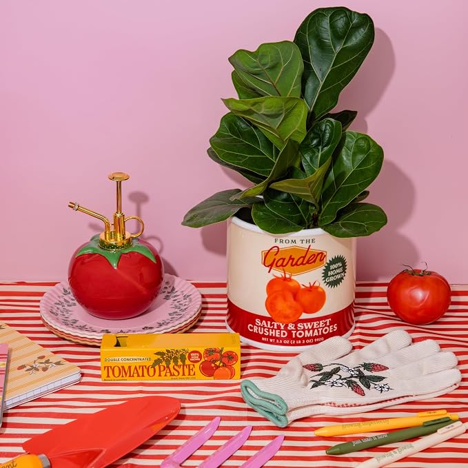 ban.do Vintage Inspired Ceramic Tomato Can Vase | Decorative Ceramic 5.7" x 6" Planter, Large Flower Vase and Utensil Holder, Unique Tomato Can Decor for Home and Kitchen