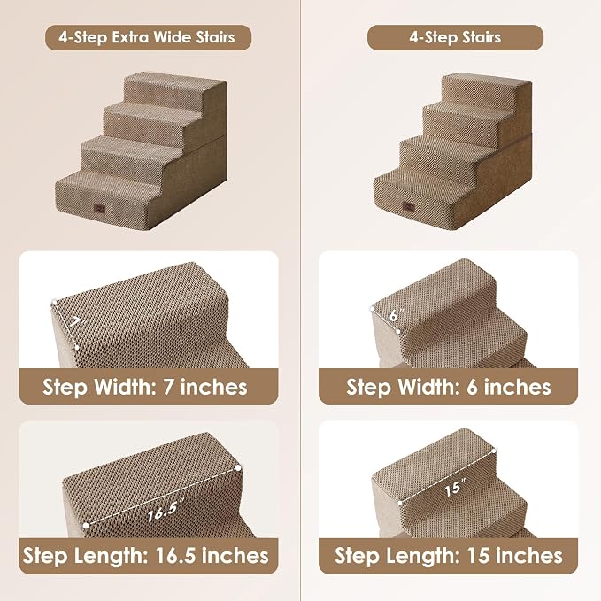 EHEYCIGA Dog Stairs for Bed 20" H, 4-Step Extra Wide Dog Steps, Camel | Pet Steps for Small Dogs and Cats for High Bed, Non-Slip Balanced Pet Ramp Indoor
