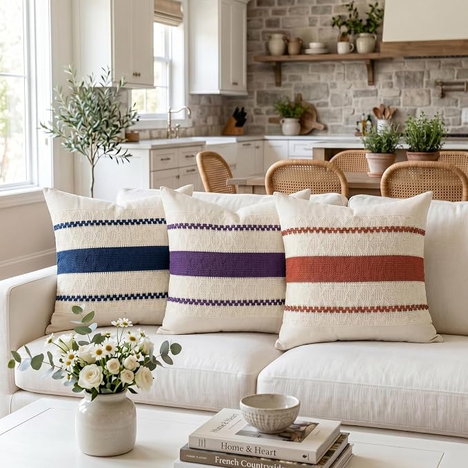 Fancy Homi Set of 1 Boho Burnt Orange Decorative Throw Pillow Cover 22x22 Inch for Couch Bed Sofa, Aesthetic Modern Organic Farmhouse Home Decor, Soft Cotton Cute Accent Macrame Woven Cushion Case