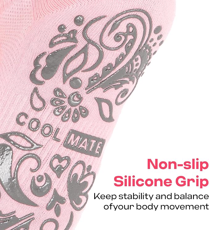 COOLMATE Pilates Socks with Grips for Women, Yoga Socks, Crew Non Slip Women for Barre, Pilates Gifts for Women