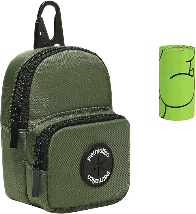 Petmolico Dog Poop Bag Holder Treat Pouch for Dog Leash, Dog Waste Bag Dispenser Treats Storage Holder Training Pouch with Clip, Green