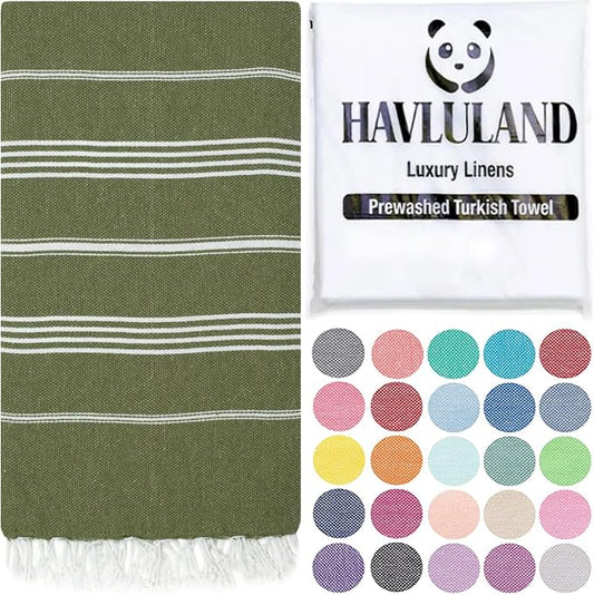 HAVLULAND Turkish Beach Towels, Oversized 40"x72" Turkish Bath Towel, Highly Absorbent Quick Dry Sand Free Beach Towels for Beach Pool Spa Gym Yoga Travel Camping Picnic Blanket - Olive Green
