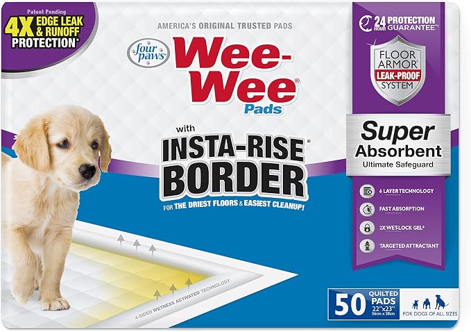 Four Paws Wee-Wee Super Absorbent Insta-Rise Dog Pee Pads, 50 Count
