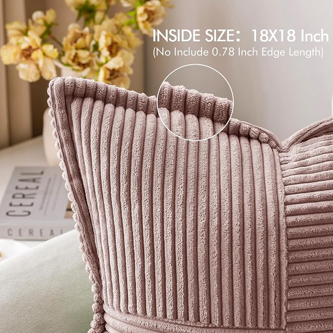 MIULEE Decorative Throw Pillow Covers for Couch 18x18 Inch Blush Pink | 2 Pack, Boho Broadside Striped Patchwork Pillow Covers, Soft Corduroy Cushion Cases, For Sofa Bed Livingroom Home Decor
