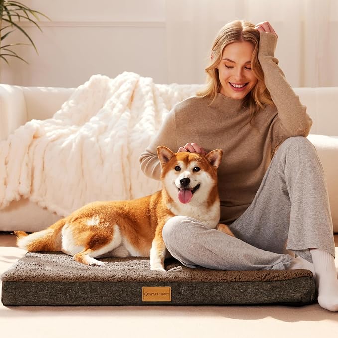 Patas Lague Orthopedic Large Dog Bed Washable Pet Sofa Mat 56''X40'' Brown | Egg-Crate Foam Dog Couch For Large Sized Dogs, Waterproof Removable Cover, Soft Pet Crate Bed With Nonskid Bottom