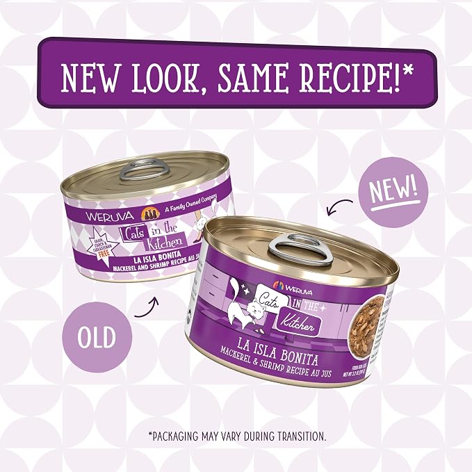 Weruva Cats in the Kitchen, La Isla Bonita with Mackerel & Shrimp Au Jus Cat Food, 3.2oz Can (Pack of 24)