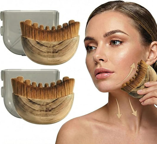 Lymphatic Contour Face Brush for Sculpting & Anti-Puffiness – Ultra-Soft Bristles for Detox, Lift & Skin Glow – Facial Skincare Tool for Jawline Definition & Makeup Prep(2PCS)