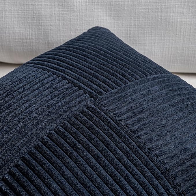 Fancy Homi Set of 1 Navy Blue Boho Long Lumbar Body Decorative Throw Pillow Cover 21x54 Inch for Bed Couch Bedroom Bench, Soft Patchwork Corduroy Textured Pillow Case, Rustic Farmhouse Room Decor