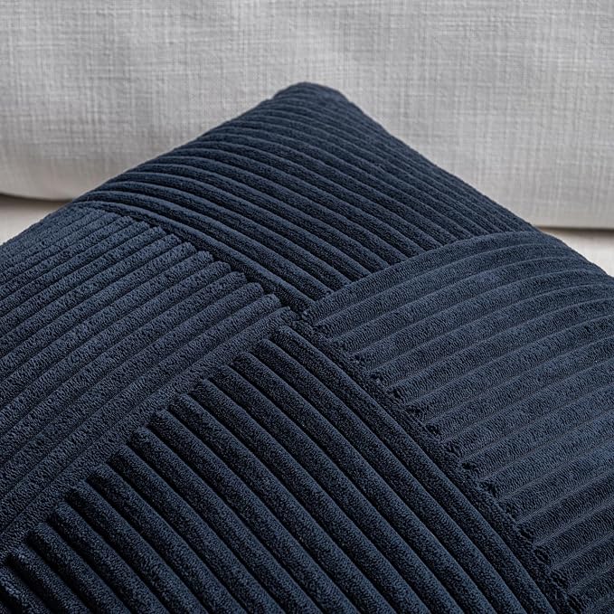 Fancy Homi Navy Blue Lumbar Decorative Throw Pillow Covers 22x14 Inch for Living Room Couch, Rustic Farmhouse Boho Home Decor, Soft Striped Corduroy Rectangle Accent Cushion Case 35x55 cm