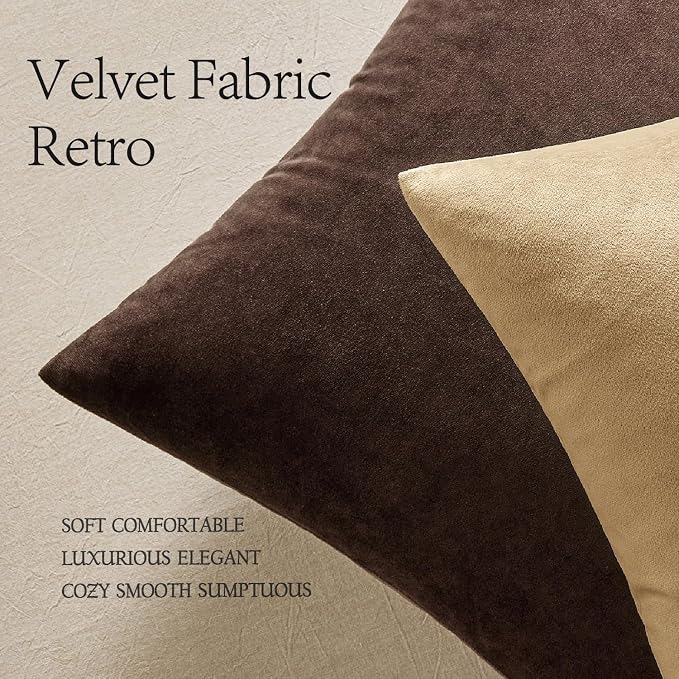 MIULEE Velvet Throw Pillow Covers 18x18 Inch Pack of 2 Chocolate Brown | Soft Solid Decorative Pillow Covers, Modern Luxury Home Decor, for Couch Chair Sofa Bedroom Livingroom