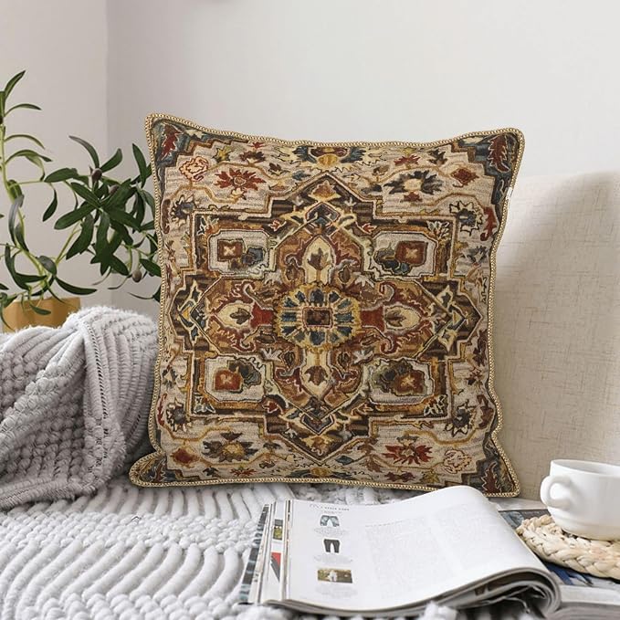 Terracotta Gold Vintage Velvet Pillow Covers 20x20 Inch Tan Brown Khaki Bohemian Tapestry Carpet Throw Pillows for Couch Soft Cushion Covers Pillowcase Aztec Boho Rug Pillow Cases for Bed Living Room