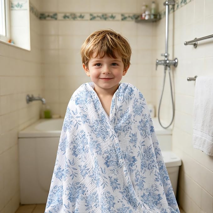 Viviland Cooling Muslin Blanket King Size for Bed Summer Gauze Blanket for Adults Breathable Lightweight Soft for Hot Sleepers Linen Blue Nerrah 108 x 90 Inches