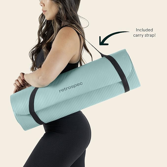 Retrospec Solana Yoga Mat Thick 1/2in Non-Slip Workout Mat with Nylon Strap - 72x24in Exercise Mat for Pilates, Stretching & Fitness - BPA Free, Easy Clean